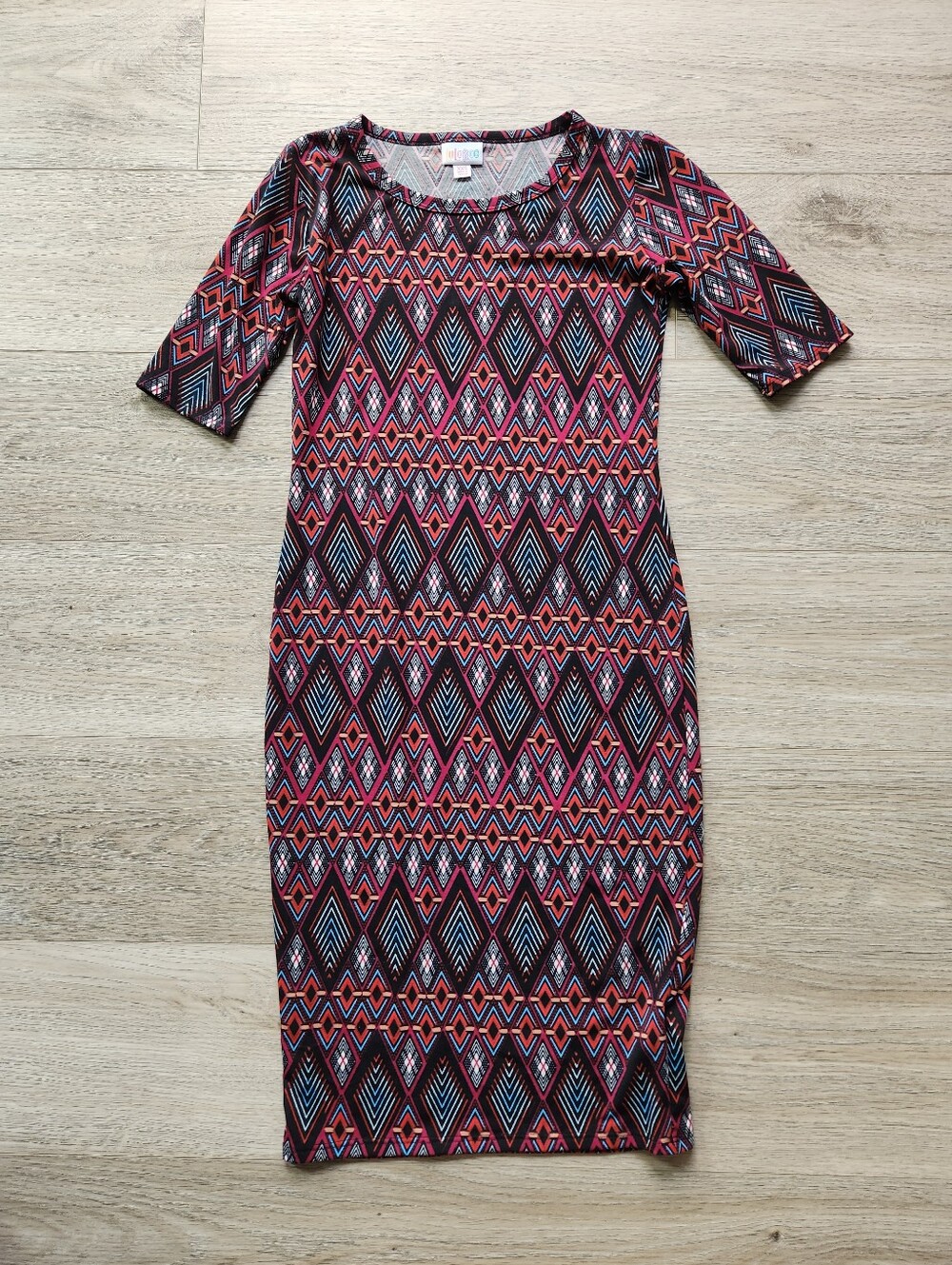 LuLaRoe Diamond Pattern Julia Dress Womens Xxs Mid Length Sleeves Bodycon
